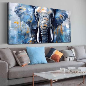 1pc Wooden Framed Elephant Wall Art for Living Room, Animal Canvas Print Painting for Bedroom, Blue Picture Decor Ready to hang Wooden Frame - Thickness 1.5inch