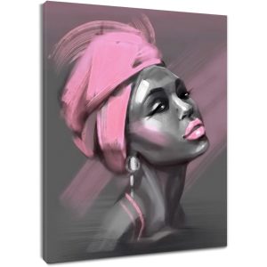 African American Women Canvas Wall Art, Beauty Black Woman Pink Hair Canvas Art, Abstract Minimalist Painting Wall Decor for Living Room Bedroom Bathroom Home Decor Ready to Hanging