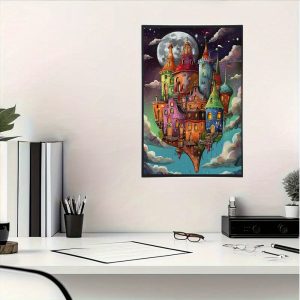 Whimsical Cityscape Framed Canvas Art, 16X24 Inch - Modern Abstract Wall Decor For Living Room, Bedroom, Studio, And Hallway