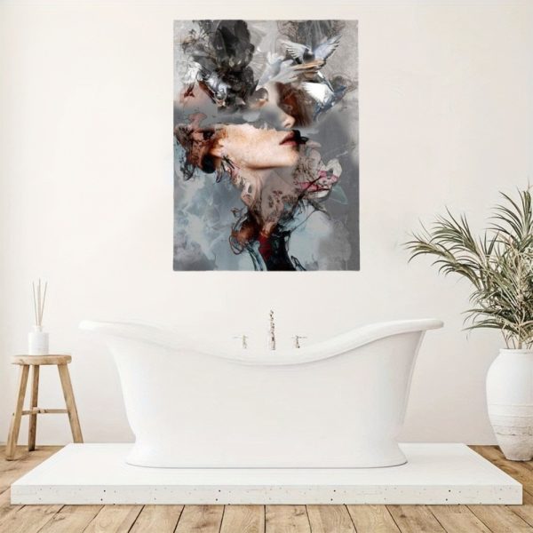 Modern Abstract Art - Silhouette of a Girl's Face with a Dove, Contemporary Home Wall Decor Mural, Modular Design Easy to Install, High-Definition Printing, Adding Artistic Ambience to Your Living Room, Bedroom, or Study.