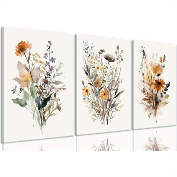 Framed Wildflower Wall Art Colorful Botanical Floral Poster Canvas Prints Set of 3 Minimalist Watercolor Flower Pictures Vintage Farmhouse Decor Painting Bedroom Bathroom Living Room