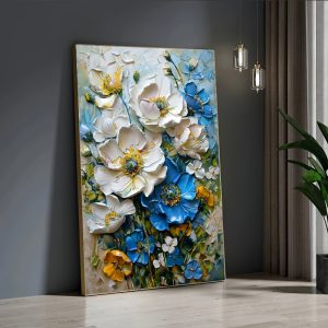 Modern Floral Canvas Art Poster 31.49 x 47.24 inch - Frameless Vintage Flower Wall Painting for Living Room Decor, Portrait Orientation, Canvas Print for Indoor Use