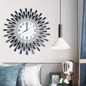 24.5 Inch Large Creative Feather Wall Clock Vintage Silent Quartz Clock For Living Room