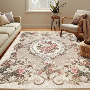 1pc imitation cashmere bohemian elegance area rug persian flower beige white area carpet easy to clean non shedding rug for living room balcony bedroom decoration