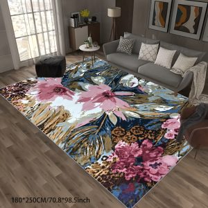 hand-painted abstract flowers living room bedroom imitation cashmere area rug, non-slip soft washable Home, farmhouse, office carpet, etc. Indoor and outdoor are available