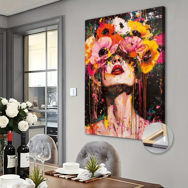 Elegant Floral Woman Canvas Art - Large Wooden Framed Oil Painting, Modern Abstract Wall Decor For Living Room, Bedroom, Office - Ready To Hang, Spring & Summer Theme