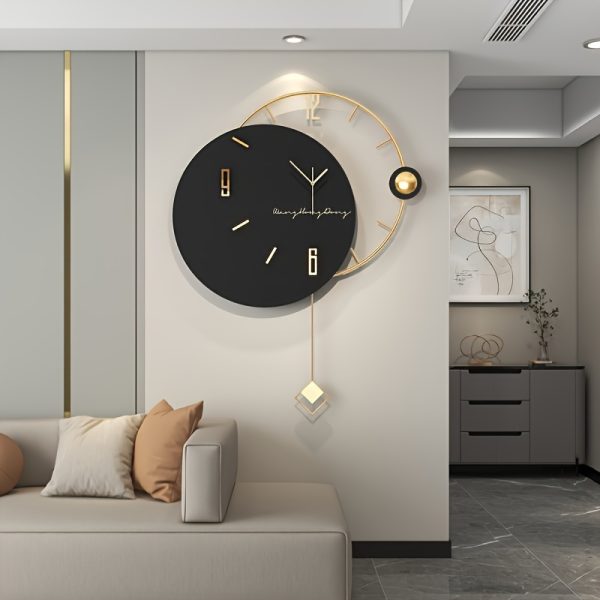 Wall Clock For Living Room Decor 27 Inch Modern Metal Wall Clock Quartz Silent Non-Ticking For Bedroom, Kitchen, Dining Room, Indoor Home Decor Large Decorative Black Golden Unique Wall Clock Analog Battery Operated (Not Included)