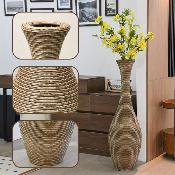 39 Inch High Beige Artificial Rattan Floor Vase - Decoration For Living Room, Entrance Or Hallway - Versatile Home Accent Suitable For Arranging Dry Or Silk Flowers