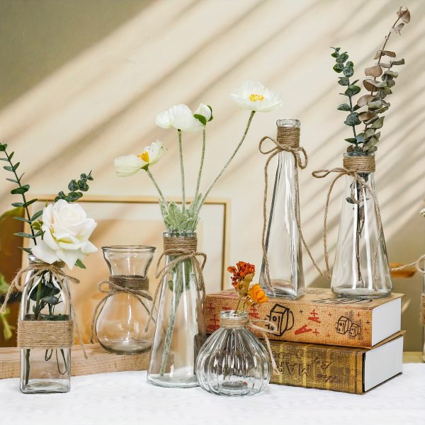 10-Piece Set of Rustic Glass Vases with Twine Wraps - Perfect for Home Decor and Flower Arrangements