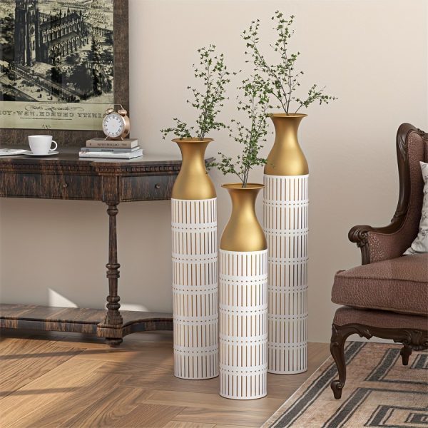 Floor Metal Vases Decorated White Metal Vases Set Of 3 Gorgeous Home Decoration Large Glazed Metal Vases 24inu002F28.7inu002F33.5in Height